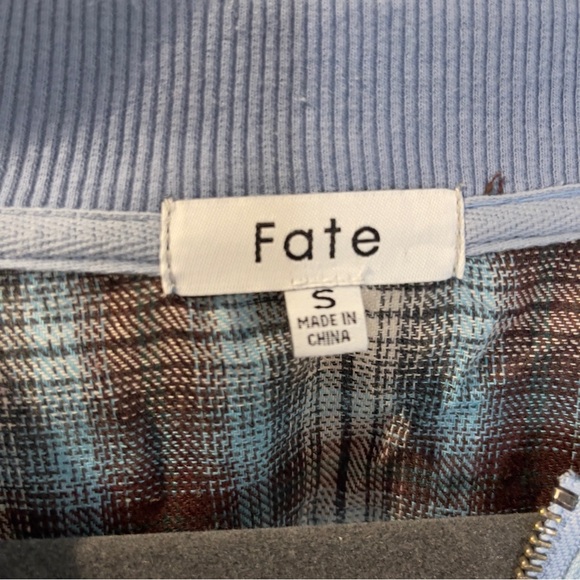Fate Plaid Chambray 90s grunge zip oversized distressed shacket shirt flannel - Picture 2 of 8